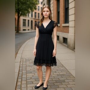LOFT Elegant Black Lace Midi Dress